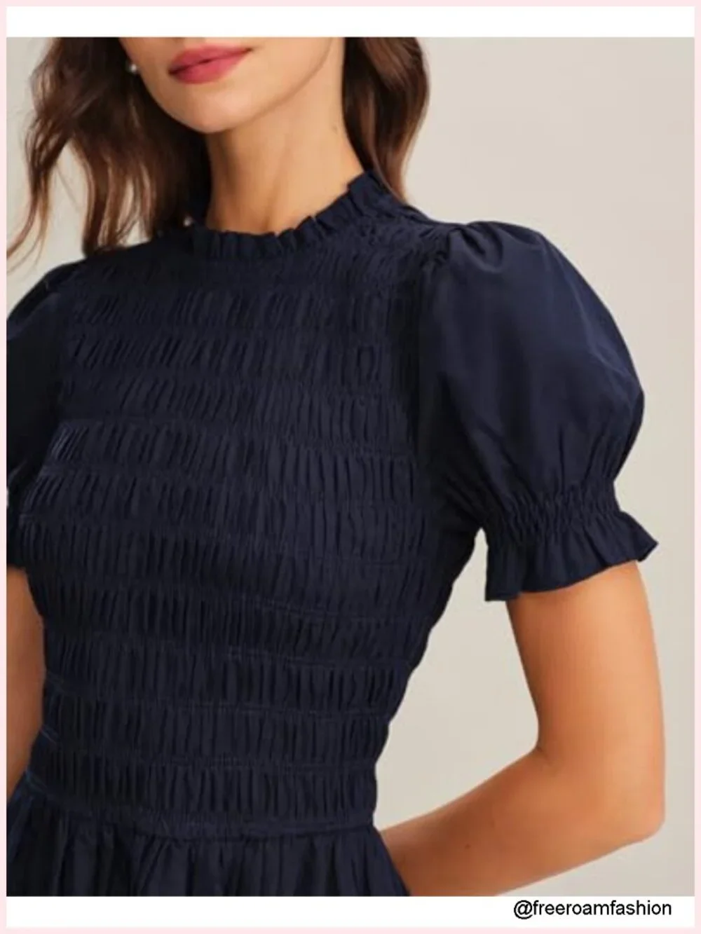 Plaid Gingham Midi Dress with Puff Sleeves, Smocked Bodice, A-Line, Vintage